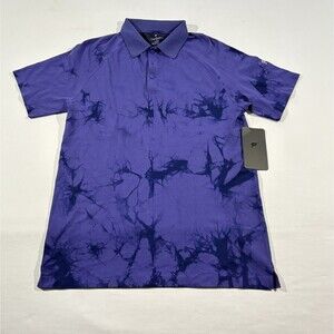 Fabletics Shirt Mens Purple Tye Dye Training Day Polo Stretch Poly Nylo Sz M NWT
